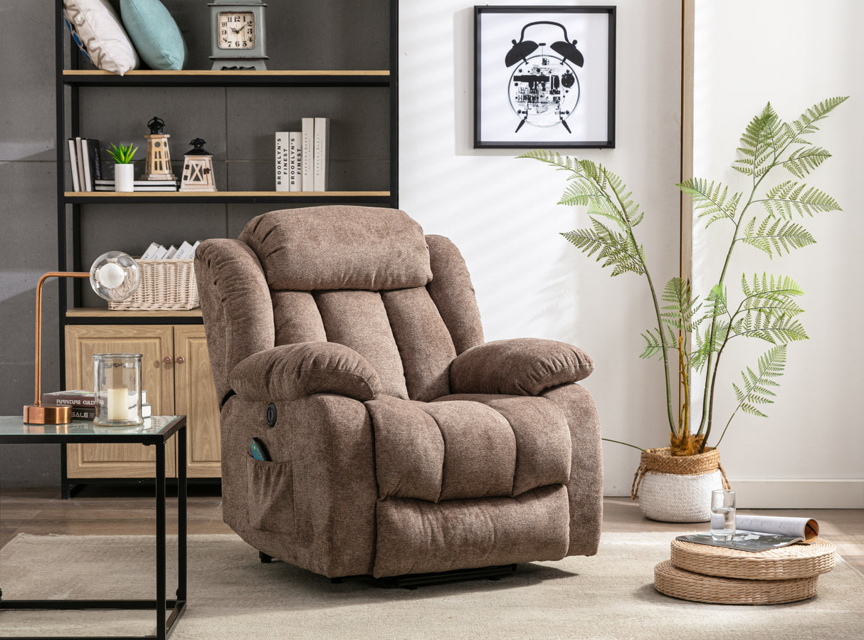 Power Massage Lift Recliner Chair with Heat & Vibration for Elderly, Heavy Duty and Safety Motion Reclining Mechanism - Antiskid Fabric Sofa Contempoary Overstuffed Design (Brown) Home Elegance USA