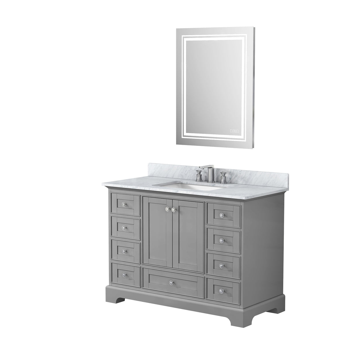 48" Gray Solid Wood Bathroom Vanity Set with Carrara White Natural Marble, CUPC Ceramic Sink and Three Hole Faucet Hole with Backsplash