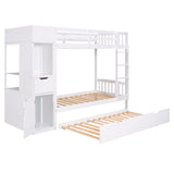 Twin Size Bunk Bed with Trundle and Attached Multifunctional Locker,White - Home Elegance USA