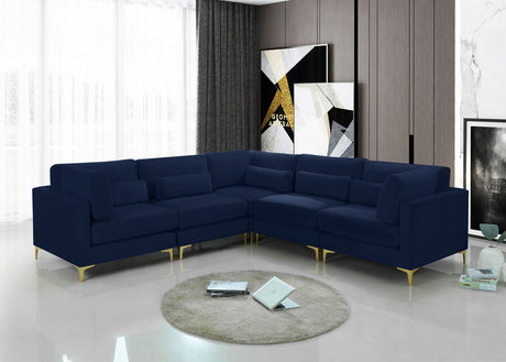 Julia - Modular Sectional 5 Piece - Fabric - Navy - Home Elegance USA