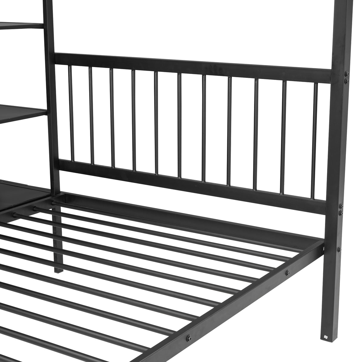 Full Over Twin Metal Bunk Bed with Built-in Desk, Shelves and Ladder, Black