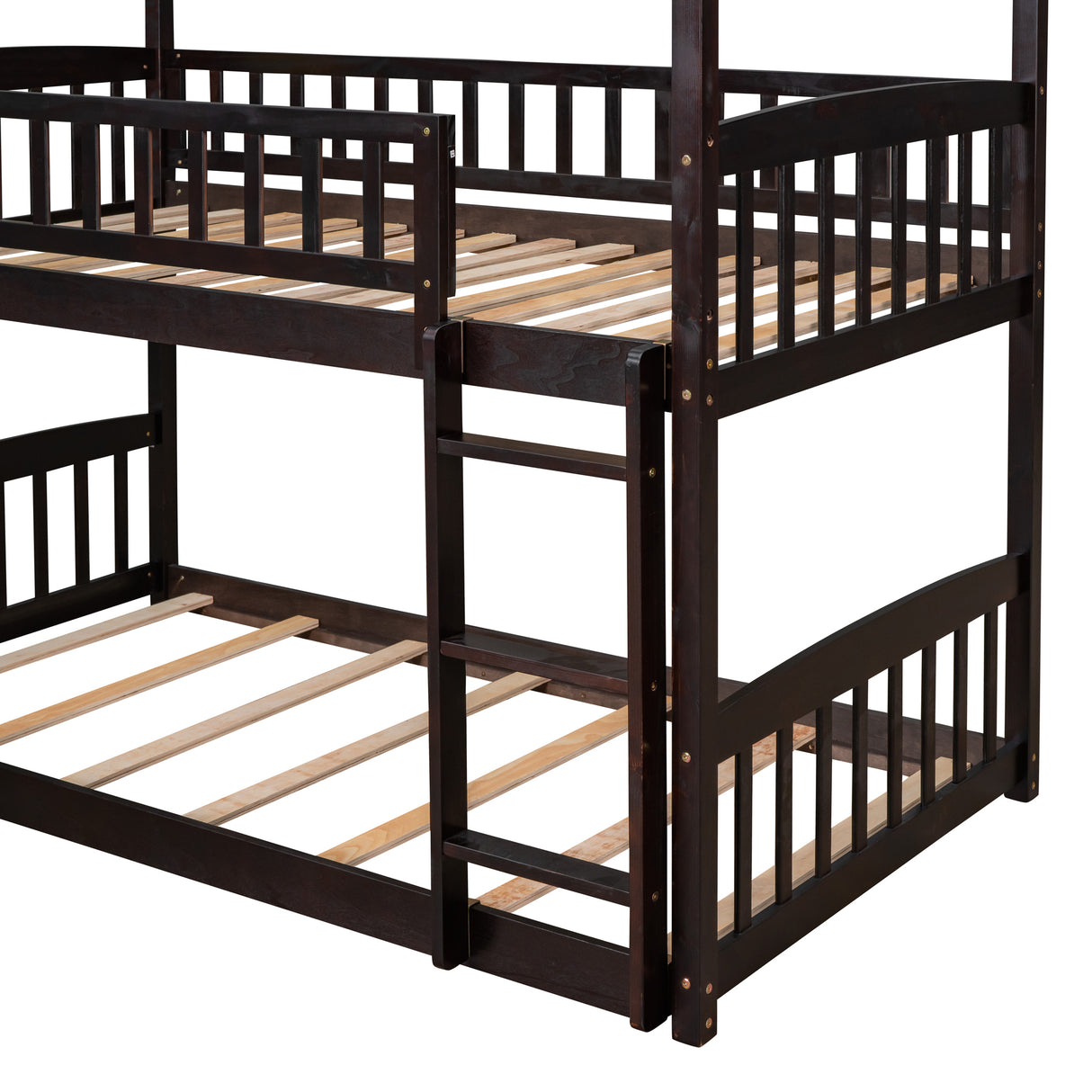 Twin Over Twin Bunk Bed with Slide, House Bed with Slide, Espresso(OLD SKU: LT000213AAP) - Home Elegance USA