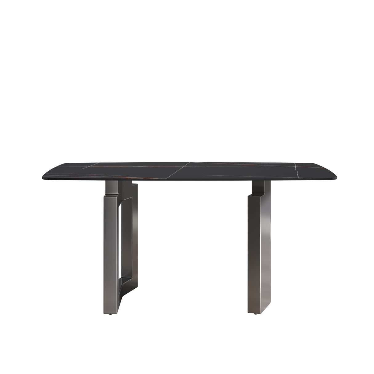 63"Modern artificial stone black curved black metal leg dining table -6 people - Home Elegance USA