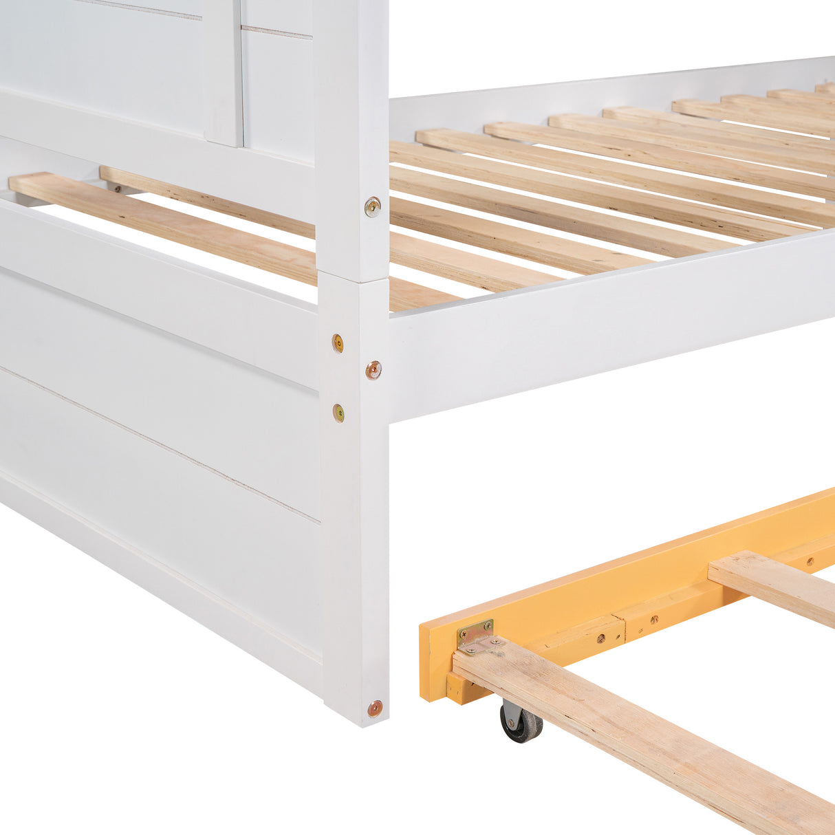 Twin Over Twin Bunk Bed with Trundle ,Stairs,Ladders Solid Wood Bunk bed with Storage Cabinet （White + Yellow） - Home Elegance USA