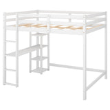 Full Size Loft Bed with Built-in Desk and Shelves,White - Home Elegance USA