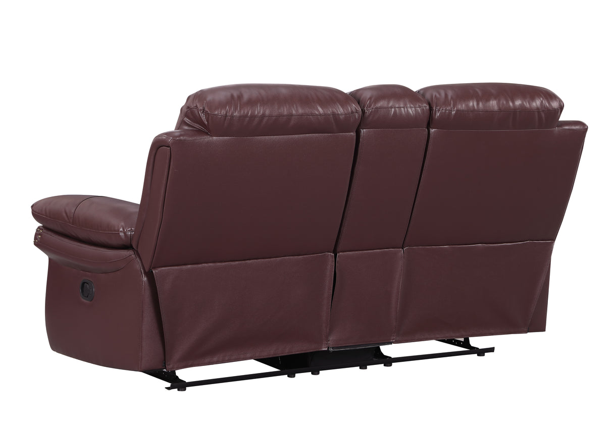 Global United  Leather Air Upholstered Reclining Console Loveseat with Fiber Back Home Elegance USA