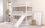 Twin-Over-Twin-Over-Twin Triple Bed with Built-in Ladder and Slide, Triple Bunk Bed with Guardrails, White(OLD SKU: LP000051AAK) - Home Elegance USA