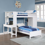 Twin Size Loft Bed with Closet and Desk, Extra Bottom Twin Bed, White - Home Elegance USA