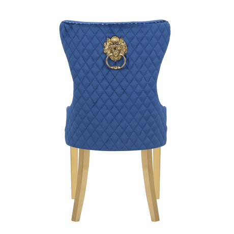 Simba Gold 2 Piece Dinning Chair Finish with Velvet Fabric in Navy - Home Elegance USA