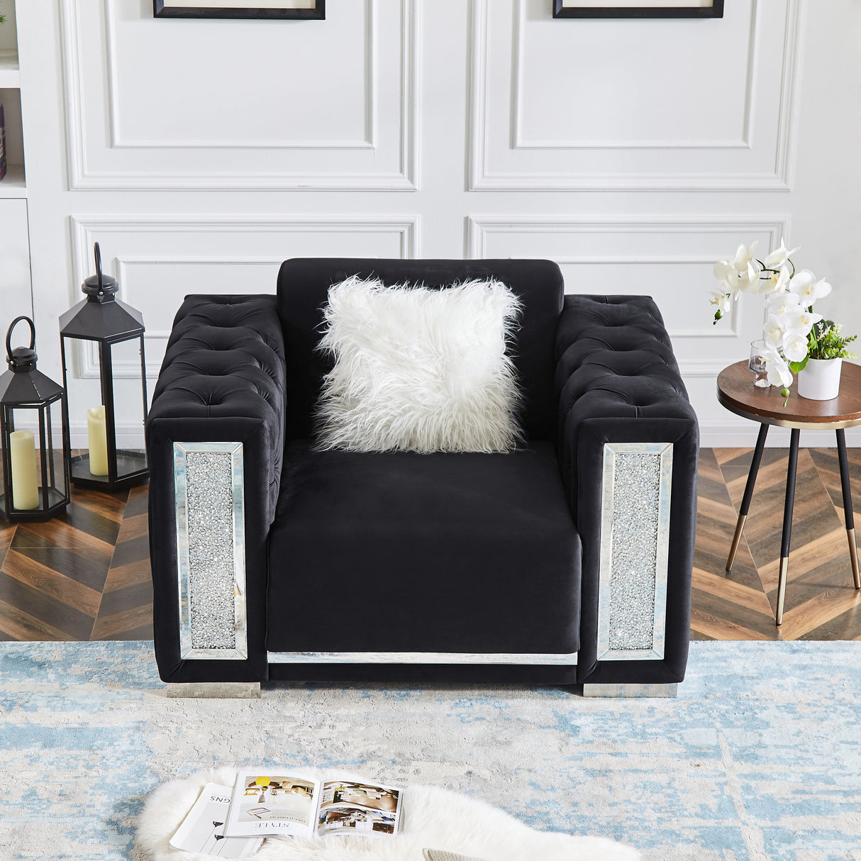 Single black velvet sofa Home Elegance USA