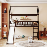 Twin Loft Bed with Slide, House Bed with Slide,Espresso(OLD SKU :LT000212AAP) - Home Elegance USA