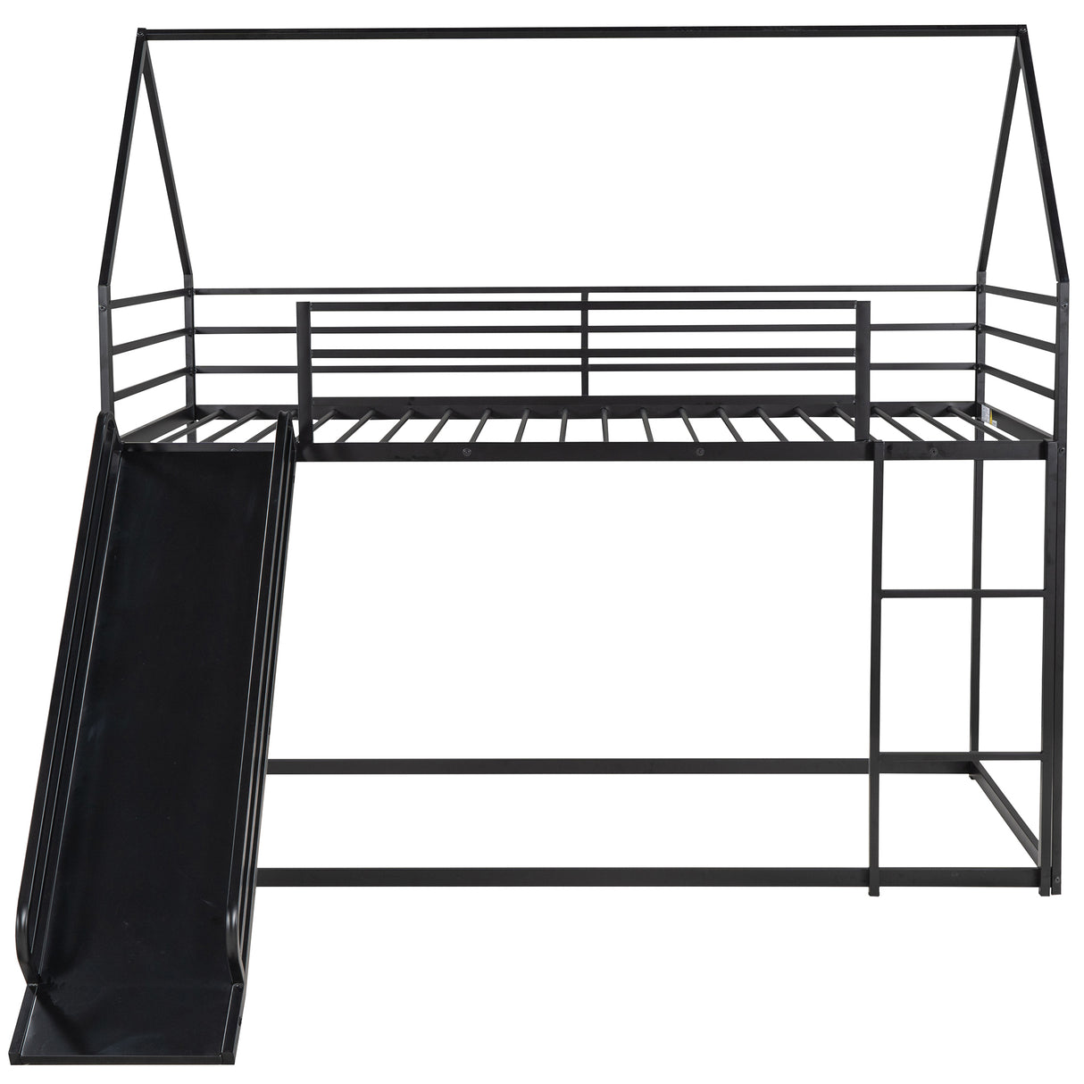 Twin over Twin House Bunk Bed with Ladder and Slide,Black - Home Elegance USA