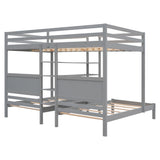 Full XL over Twin&Twin Bunk Bed with Built-in Four Shelves and Ladder,Gray - Home Elegance USA