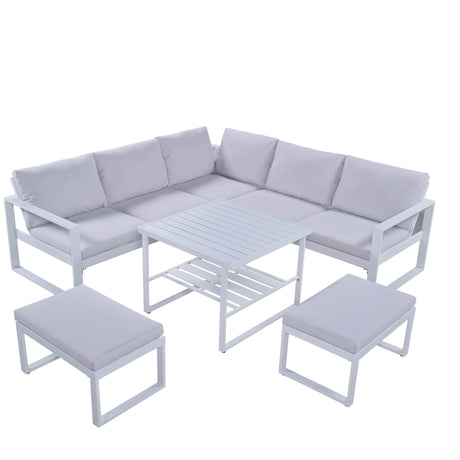 【Not allowed to sell to Wayfair】U_Style Industrial Style Outdoor Sofa Combination Set With 2 Love Sofa,1 Single Sofa,1 Table,2 Bench