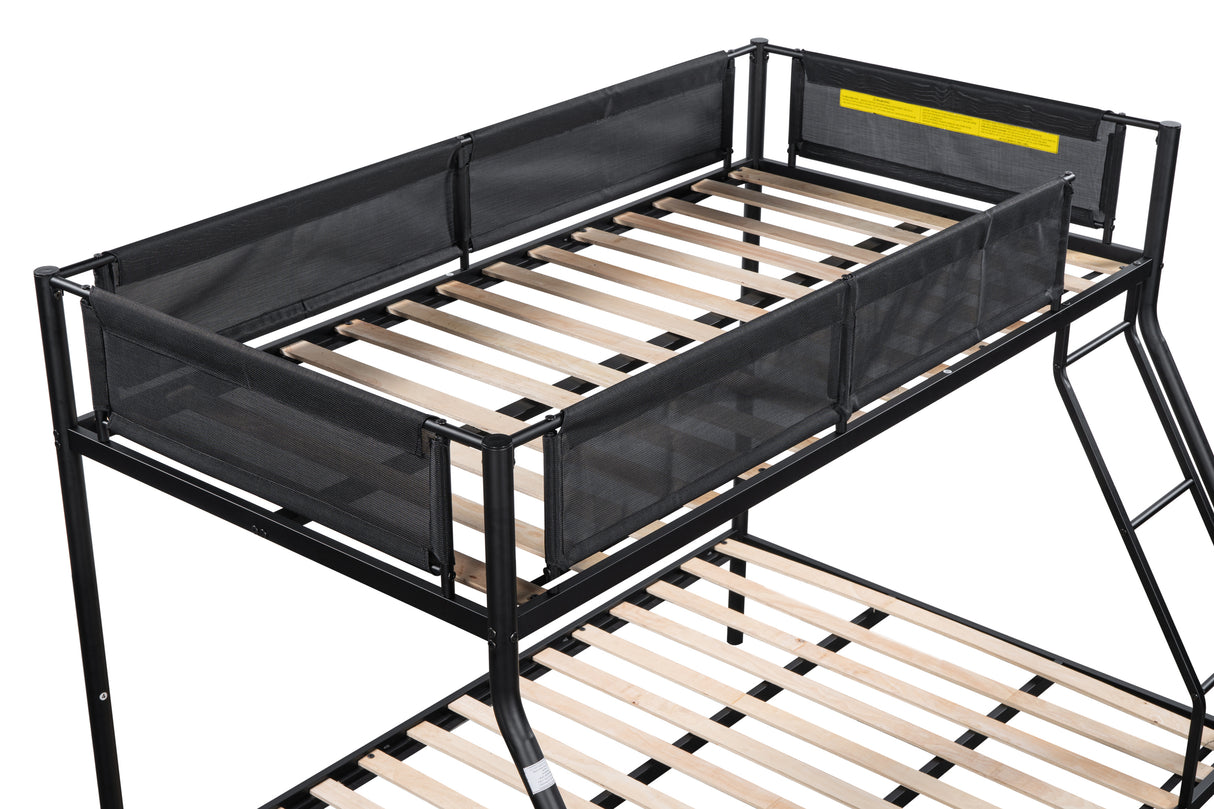 Twin over Full Metal Bunk Bed with Trundle (Wood Slat and Textilene Guardrail) - Home Elegance USA