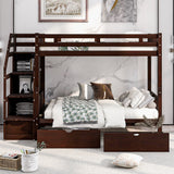 Twin over Full Bunk Bed with Two Drawers and Staircase, Down Bed can be Converted into Daybed,Espresso Home Elegance USA