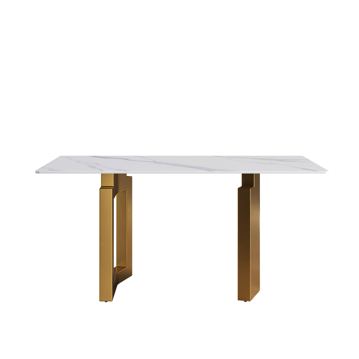63"Modern artificial stone white straight edge golden metal leg dining table -6 people - Home Elegance USA