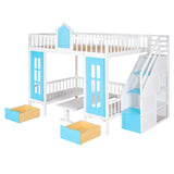 Full-Over-Full Bunk Bed with Changeable Table , Bunk Bed Turn into Upper Bed and Down Desk - Blue - Home Elegance USA