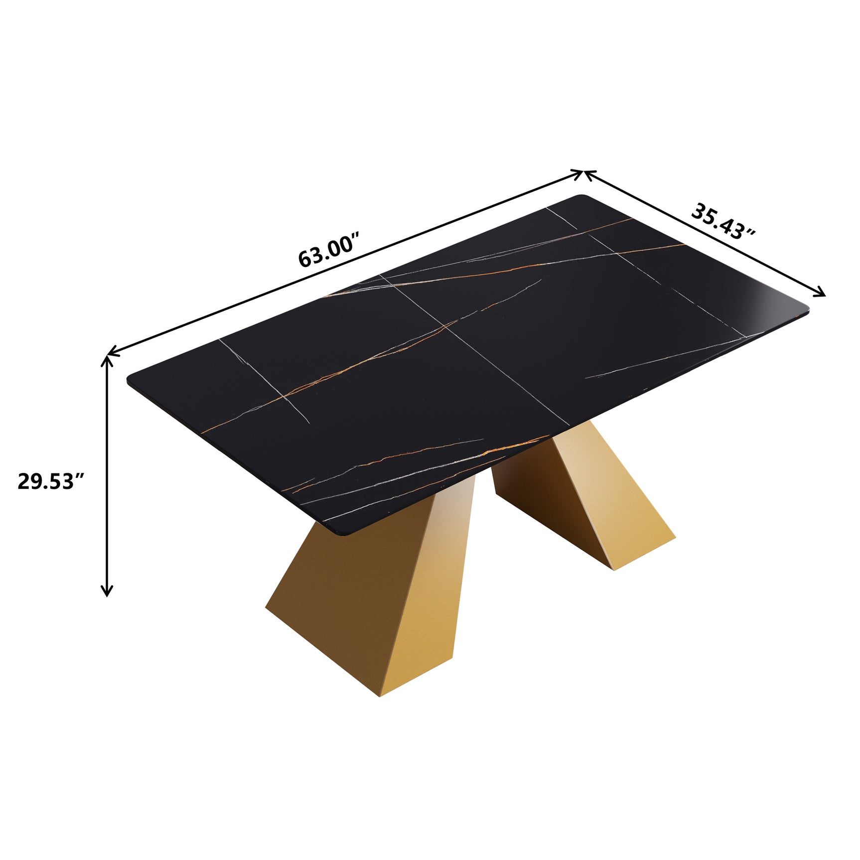 63"Modern artificial stone black straight edge golden metal leg dining table - 6 people - W1535S00070 - image - 12