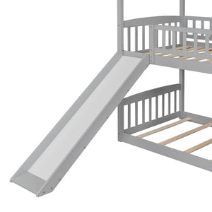 Twin Over Twin Bunk Bed with Slide, House Bed with Slide, Gray(OLD SKU: LT000213AAE - Home Elegance USA