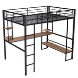 Full Size Loft Metal&MDF Bed with Long Desk and Shelves,Black - Home Elegance USA