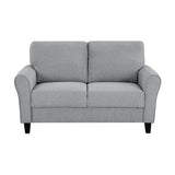 Modern 1pc Loveseat Dark Gray Textured Fabric Upholstered Rounded Arms Attached Cushions Transitional Living Room Furniture Home Elegance USA