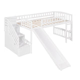 Stairway Twin Size Loft Bed with Two Drawers and Slide, White（OLD SKU:LP000515AAK） - Home Elegance USA