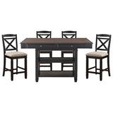 Transitional Style Counter Height Dining Set 5pc Table w Display Shelves Drawers and 4x Counter Height Chairs Black Finish Funiture - Home Elegance USA