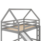 Twin Size Bunk House Bed with Slide and Ladder,Gray - Home Elegance USA