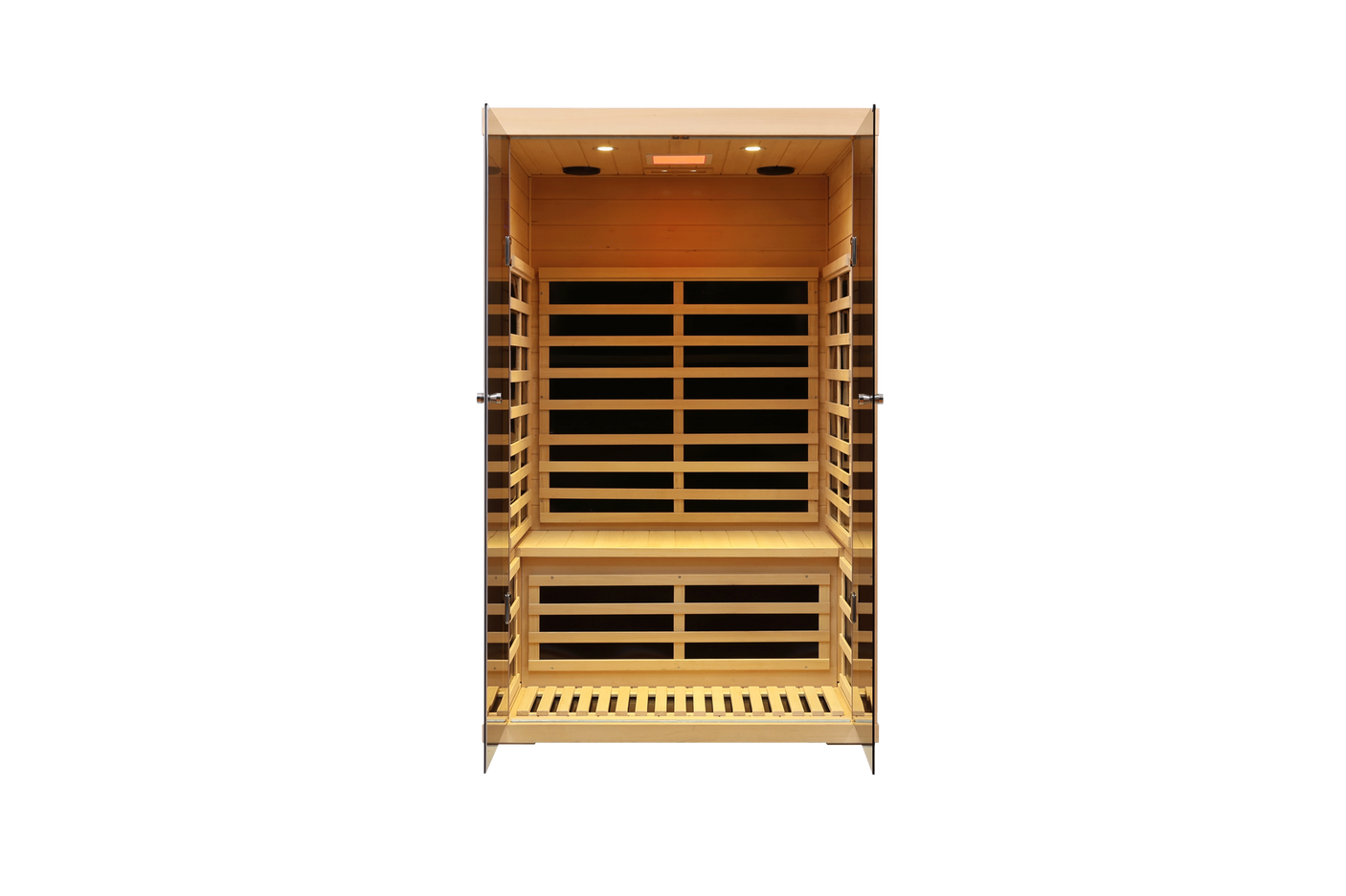 Two person wide space hemlock double doors great glass luxury indoor Far infrared sauna room