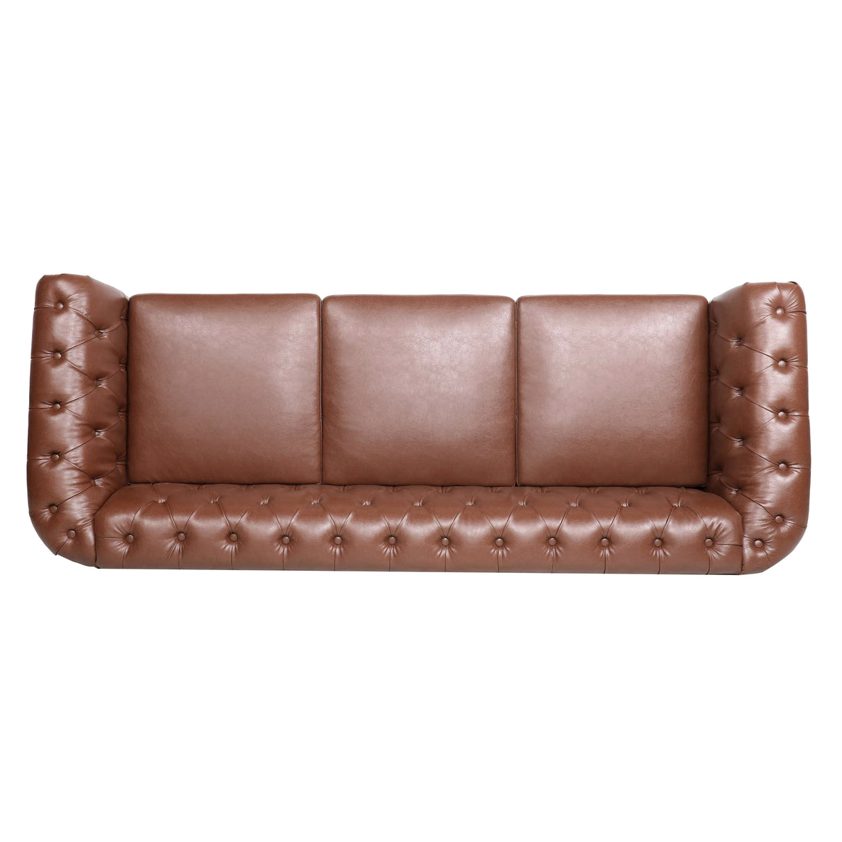 84.65"BROWN PU Rolled Arm Chesterfield Three Seater Sofa. - W68035343 - image - 7