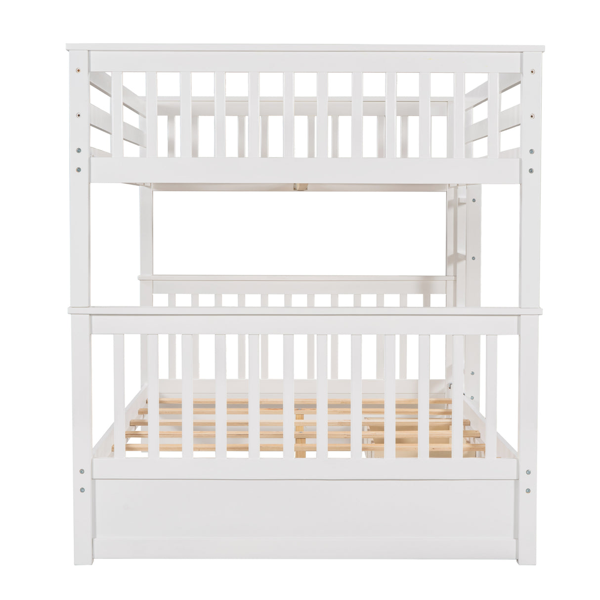 Full-Over-Full Bunk Bed with Ladders and Two Storage Drawers (White) - Home Elegance USA