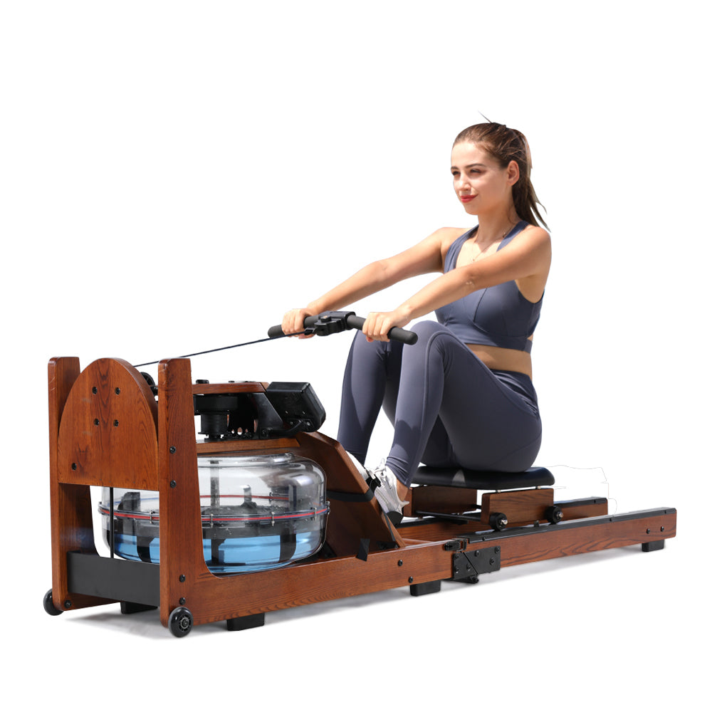 Water Rowing Machine, Wood Water Rower with LED Monitor Water Resistance Wooden Rower Machine for home Use Capacity