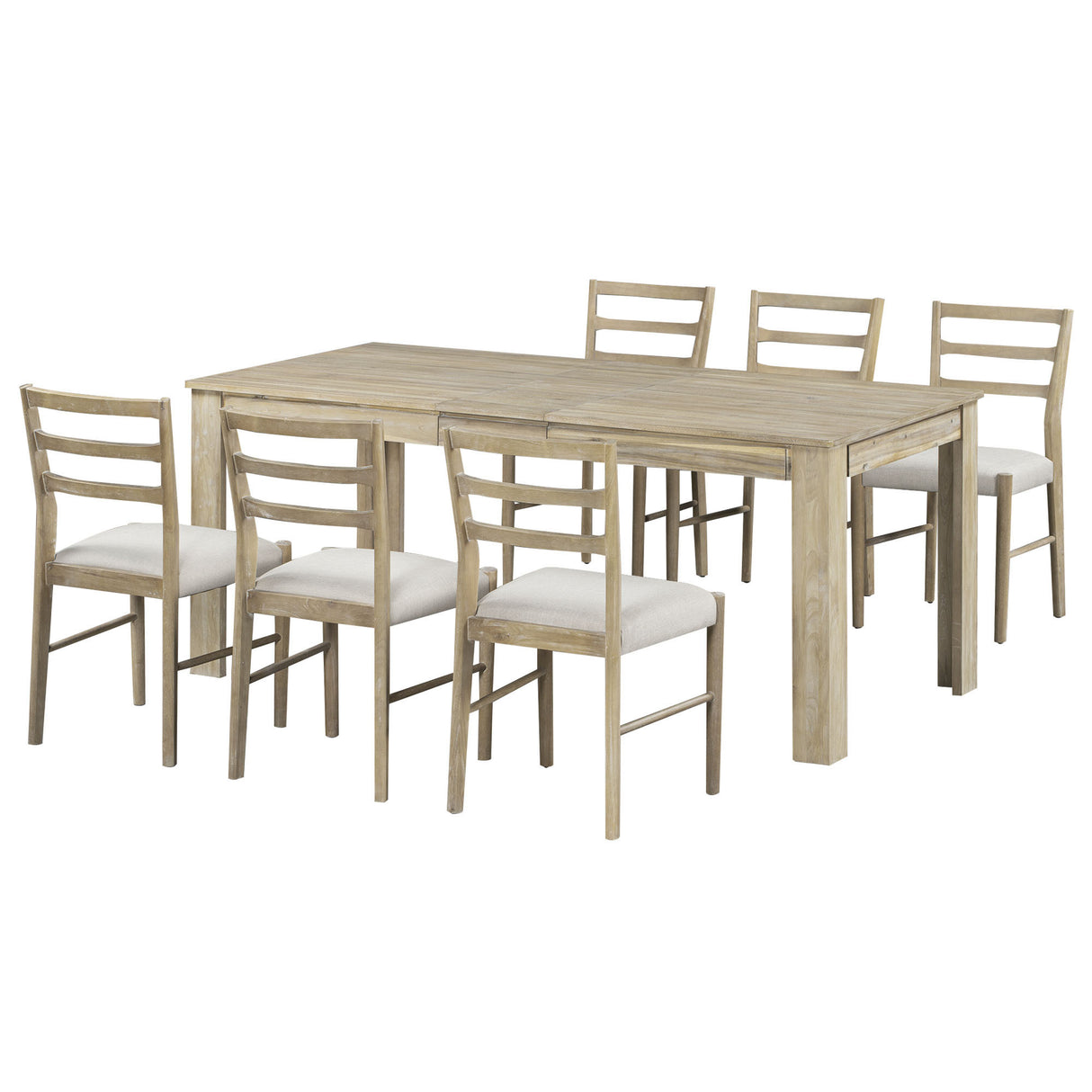 TREXM 7-Piece Wooden Dining Table Set Mutifunctional Extendable Table with 12” Leaf and 2 Drawers, 6 Dining Chairs with Soft Cushion (Natural Wood Wash) - Home Elegance USA