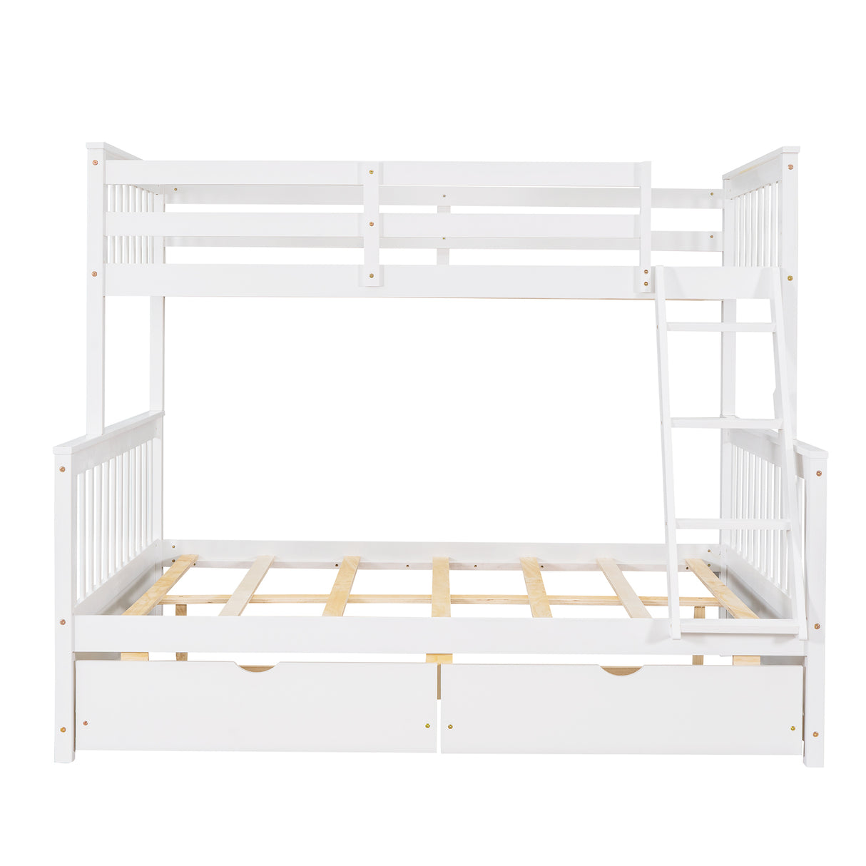 Twin-Over-Full Bunk Bed with Ladders and Two Storage Drawers (White) ( old sku:LT000165AAK） - Home Elegance USA