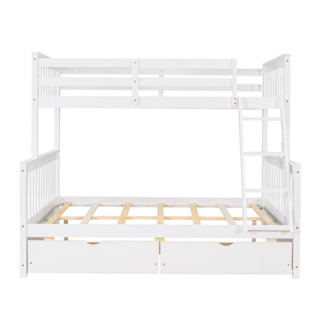 Twin-Over-Full Bunk Bed with Ladders and Two Storage Drawers (White) ( old sku:LT000165AAK） - Home Elegance USA