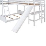 Twin over Full Bunk Bed with Twin Size Loft Bed with Desk and Slide,Full-Length Guardrail, White - Home Elegance USA