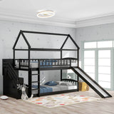 Twin Over Twin Bunk Bed with Drawers and Slide, House Bed with Slide,Espresso(OLD SKU :LT000215AAP) - Home Elegance USA