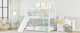 Twin Over Twin Metal Bunk Bed With Slide,Kids House Bed White - Home Elegance USA