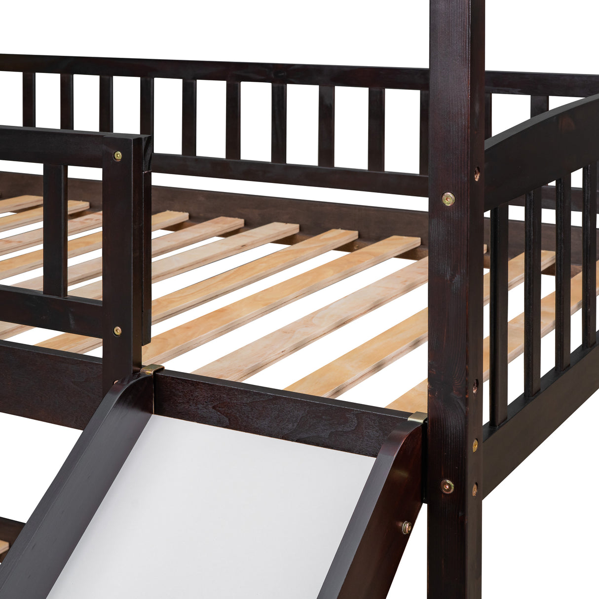 Twin Over Twin Bunk Bed with Slide, House Bed with Slide, Espresso(OLD SKU: LT000213AAP) - Home Elegance USA