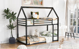 Twin over Twin House Bunk Bed with Built-in Ladder,Black - Home Elegance USA