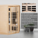 Pentagonal  Canadian hemlock sauna room.Far Infrared Sauna 7 Low EMF Heaters, Wooden Sauna Room 1600 Watt, Chromotherapy, Bluetooth Speaker, LCD, LED.Celsius can be converted to Fahrenheit.