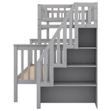 Twin over Full Stairway Bunk Bed with Storage, Gray - Home Elegance USA