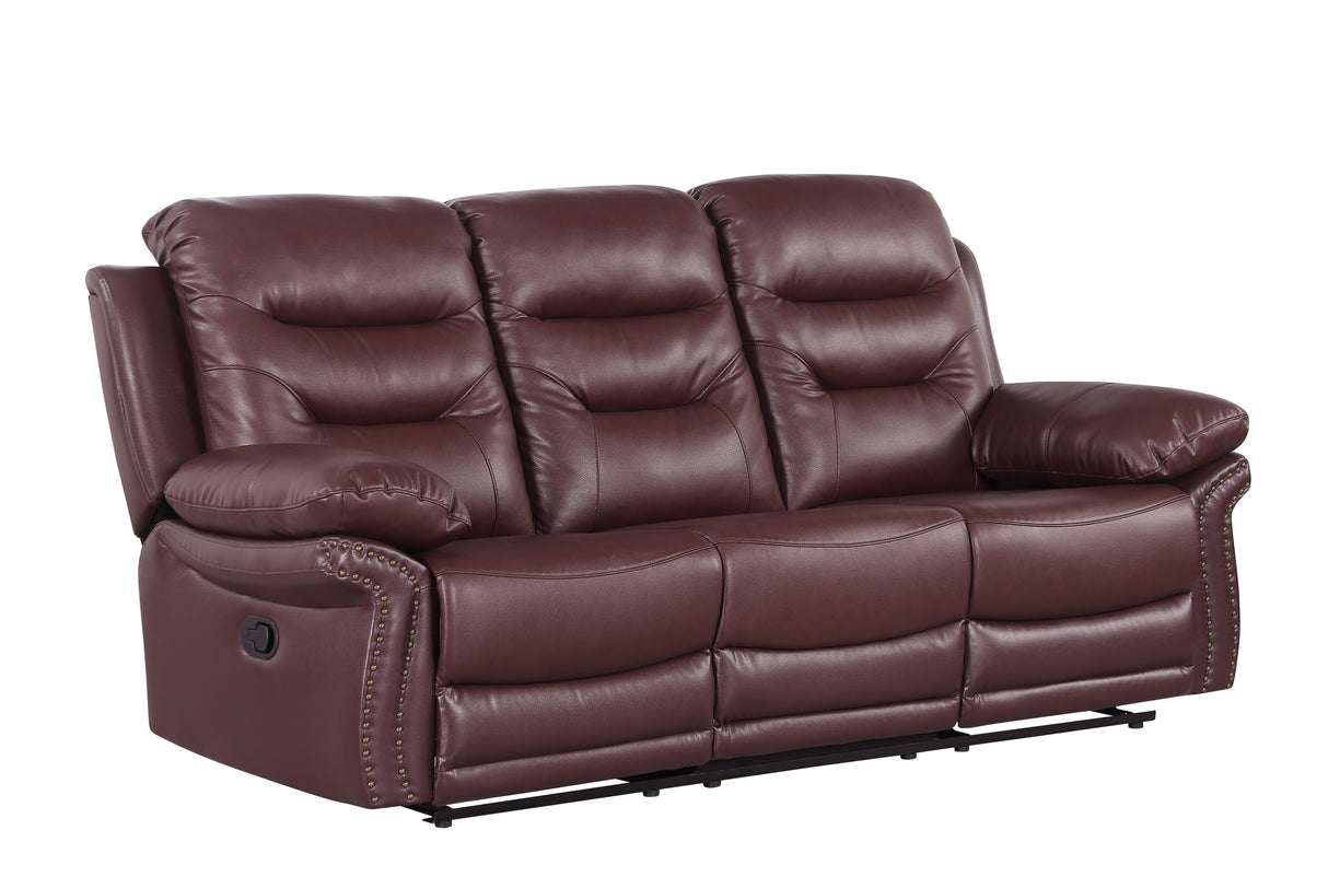 Global United  Leather Air Upholstered Reclining Sofa with Fiber Back Home Elegance USA