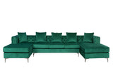 Ryan Green Velvet Double Chaise Sectional Sofa with Nail-Head Trim - Home Elegance USA