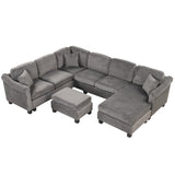 122.1" *91.3" 4pcs Sectional Sofa with Ottoman with Right Side Chaise velvet fabric Dark Gray | Home Elegance USA