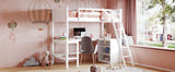 Twin size Loft Bed with Shelves and Desk, Wooden Loft Bed with Desk - White(OLD SKU:LT000537AAK) - Home Elegance USA