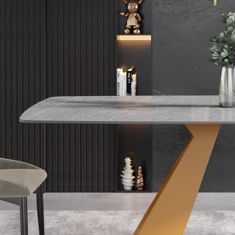 70.87"Modern artificial stone gray curved golden metal leg dining table - can accommodate 6 - 8 people - W1535S00088 - image - 10