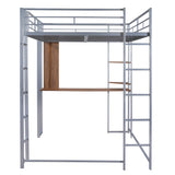 Full Size Metal Loft Bed with 2 Shelves and one Desk ,Silver (Old SKU: LP000191AAN )