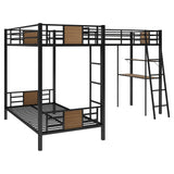 L-Shaped Twin over Twin Bunk Bed with Twin Size Loft Bed with Desk and Shelf ,Brown - Home Elegance USA